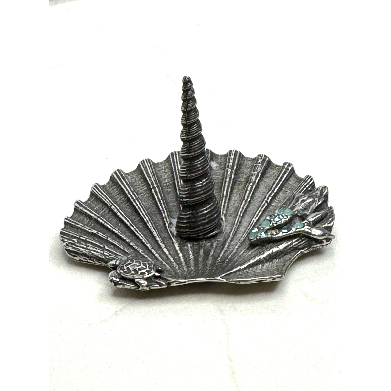 Stamped Mary Demarco Pewter Mermaid Turtle Cone Scallop Shell Ring Holder